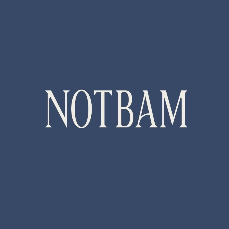 紺色の背景にセリフ体の白い文字で「NOTBAM」と書かれたシンプルなロゴ画像です。ブランド名やタイトルとして使用されることを想定したデザインと考えられます。