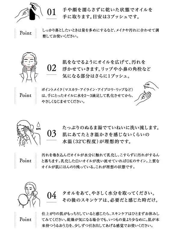 クレンジングオイルの4ステップ使用法