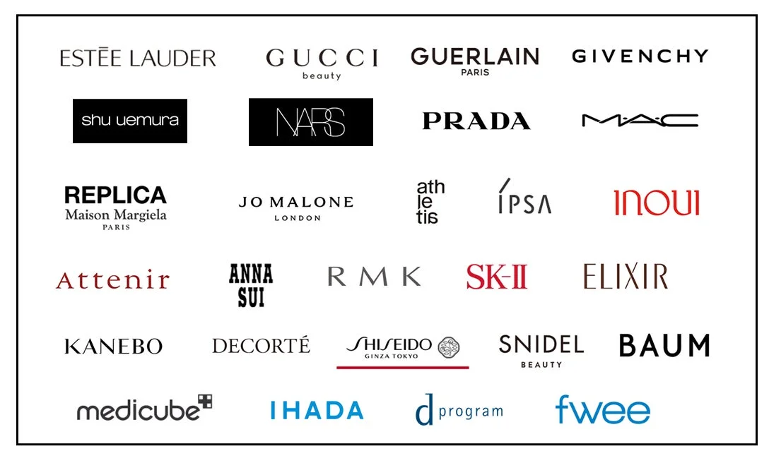 国内外の主要な化粧品・美容ブランドのロゴを一覧で表示