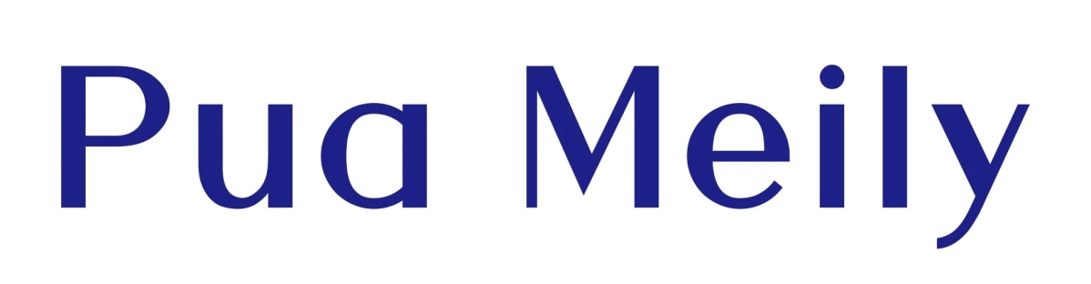 白い背景に「Pua Meily」という青い文字が書かれた画像です。