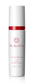 白いボトルに入ったスキンケア製品「Dr. Keller」が写っています。赤色のラインとブランドロゴが特徴で、Beauty & More PHL Essential Skin Gel Body Repairing Emulsionと記載されています。