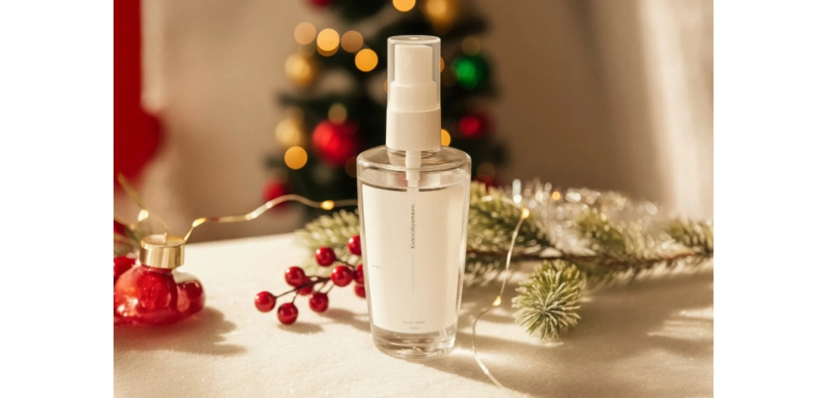 スプレーボトルとクリスマス飾り