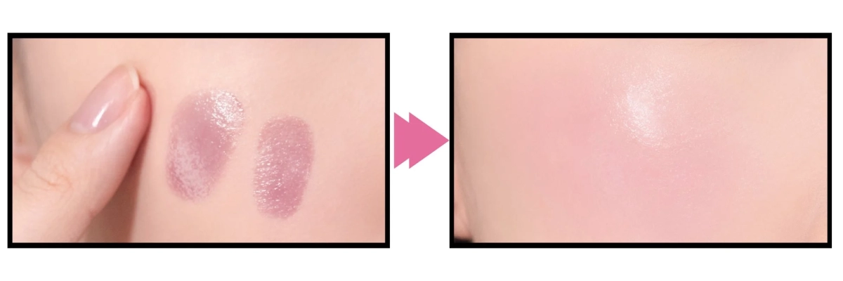 指でのせた瞬間に肌の温度で溶けるようになじみ、血色カラーがふんわりと広がります。